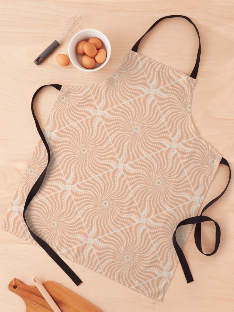 Apron, Sand Swirl Peach Plethora Dot Mandala Diamond Tile designed and sold by Triplicate Limited