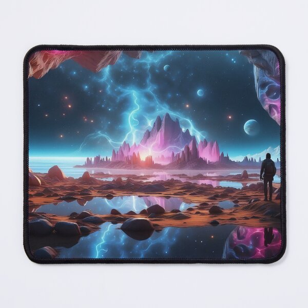 Item preview, Cosmic Nexus: Wanderer Between Celestial Fire and Tranquil Waters designed and sold by ArtComixHaven.