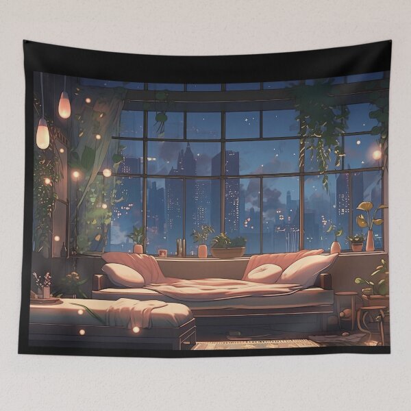 Item preview, anime cozy room decor, citiscape designed and sold by AI Gizmo.