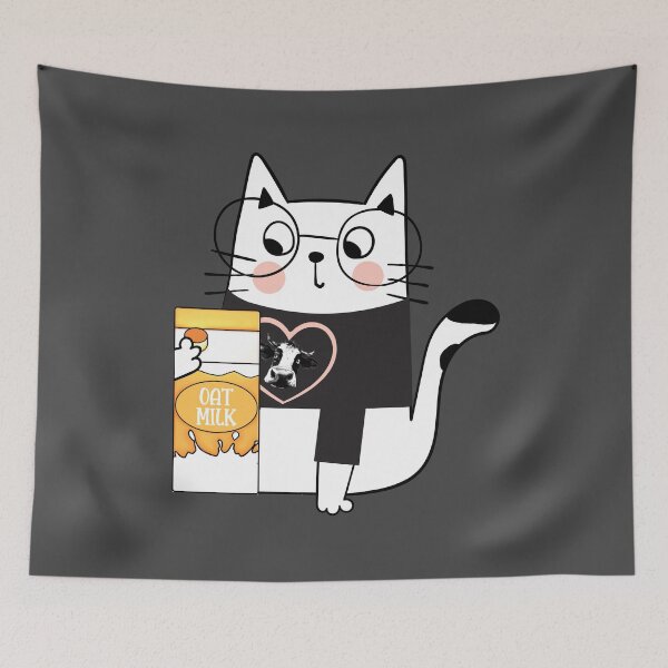 Item preview, Vegan Cat With Glasses Drinking Oat Milk Loves Cows designed and sold by wowwowmeow.