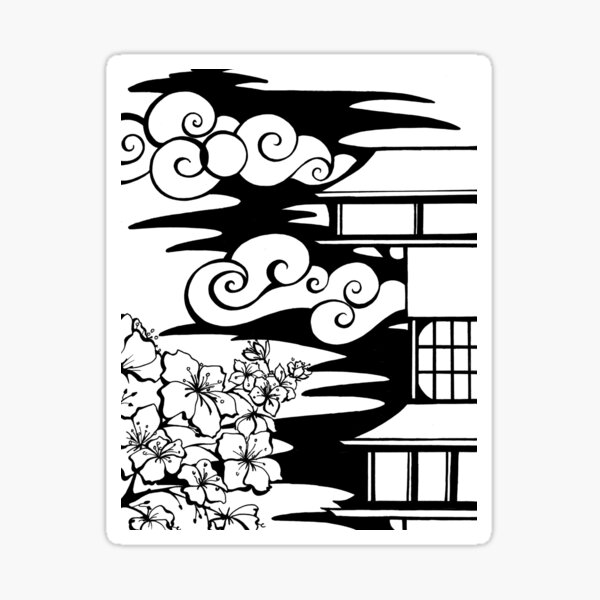 Pagoda and Cherry Blossoms Sticker