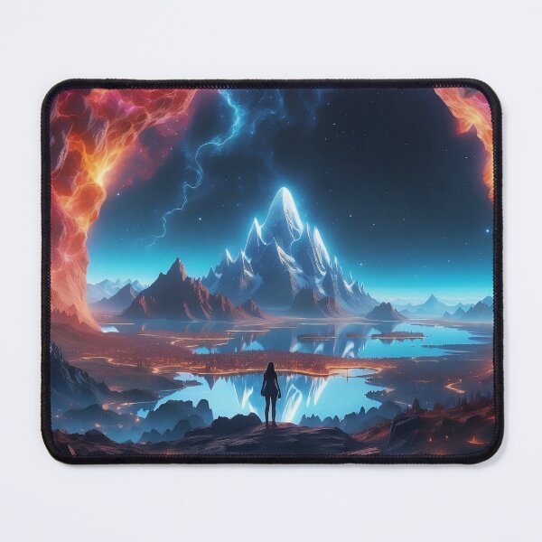 Item preview, Majestic Peaks: A Lone Observer Amidst Cosmic Fireworks designed and sold by ArtComixHaven.