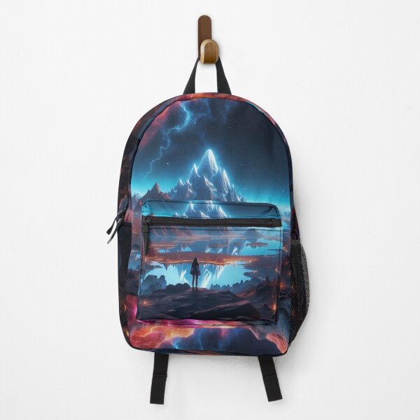 Item preview, Majestic Peaks: A Lone Observer Amidst Cosmic Fireworks designed and sold by ArtComixHaven.