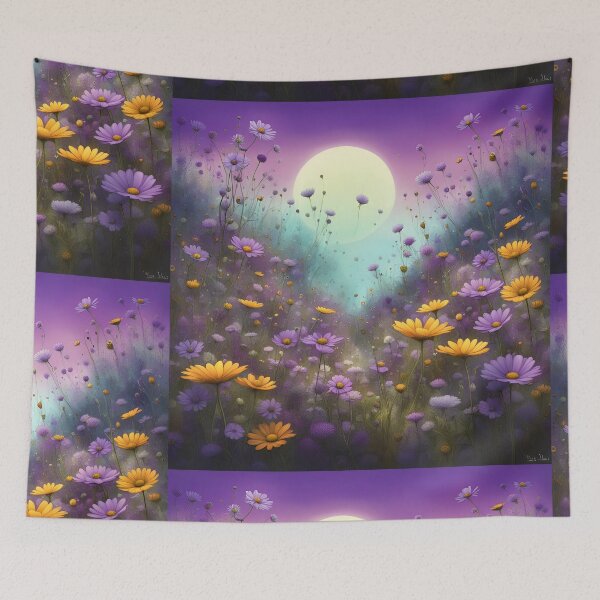 Item preview, Purple and yellow wildflowers with moon designed and sold by Coolparrotgirl.