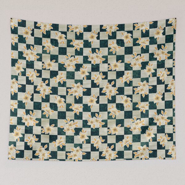 Item preview, Yellow Flowers on a Checkerboard Background designed and sold by SpiralBalloon.
