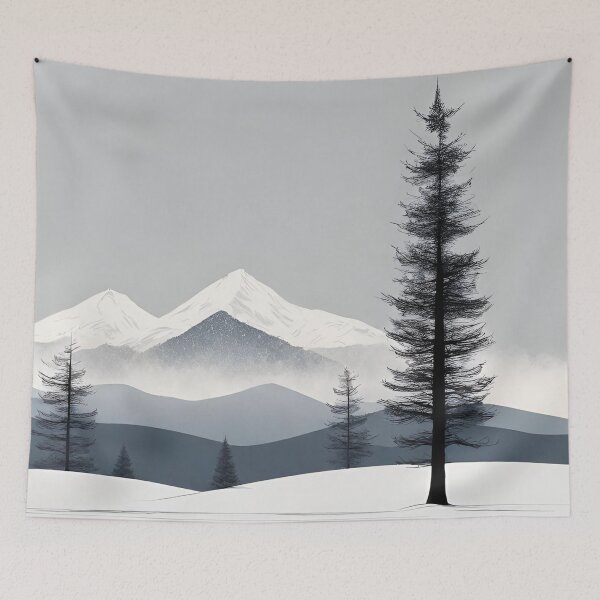 Item preview, Minimal pine trees and snowy mountains designed and sold by Neeshki.