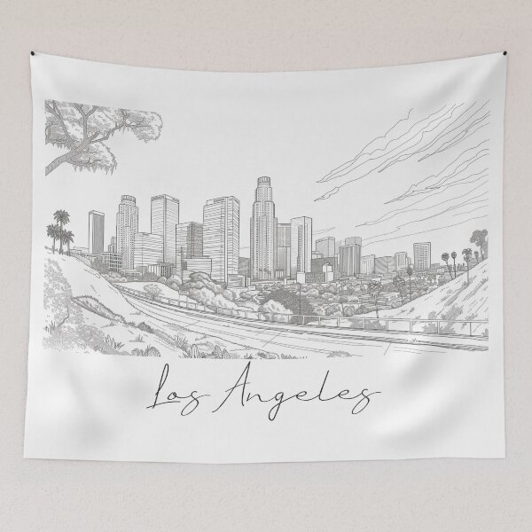 Item preview, Los Angeles Cityscape View Line art designed and sold by PrintsByVickson.