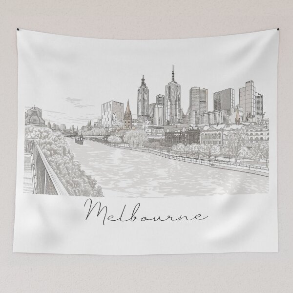 Item preview, Melbourne Cityscape View Line art designed and sold by PrintsByVickson.
