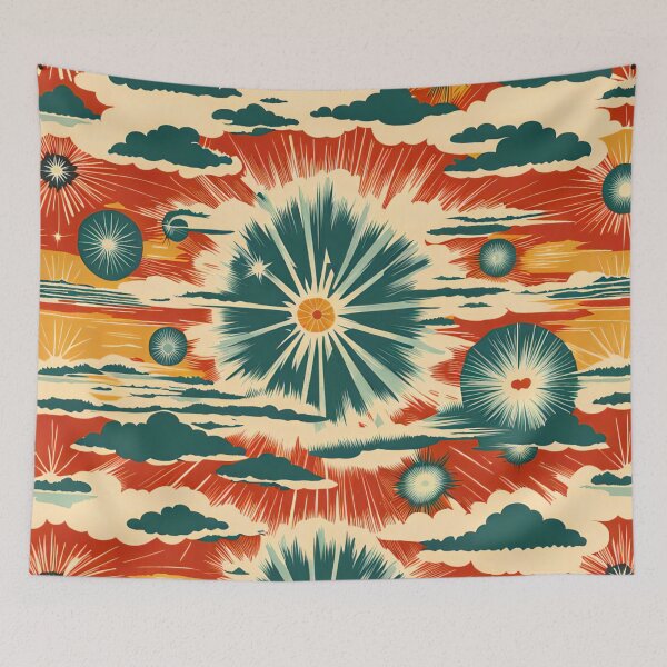 Item preview, More atomic starbursts on red designed and sold by Joanne Walsh.