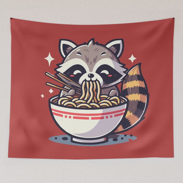 Item preview, Cozy Raccoon Noodle Feast - Cute Animal Art designed and sold by Designowner.