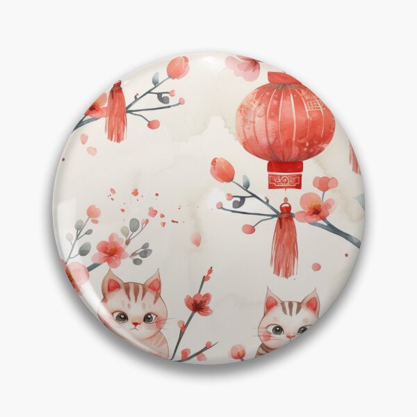 Item preview, Meow Year's Delight: Feline Lanterns & Cherry blossoms Pattern designed and sold by Dragan Kitic.