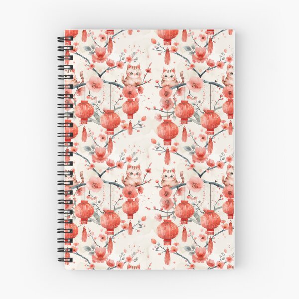 Item preview, Meow Year's Delight: Feline Lanterns & Cherry blossoms Pattern designed and sold by Dragan Kitic.