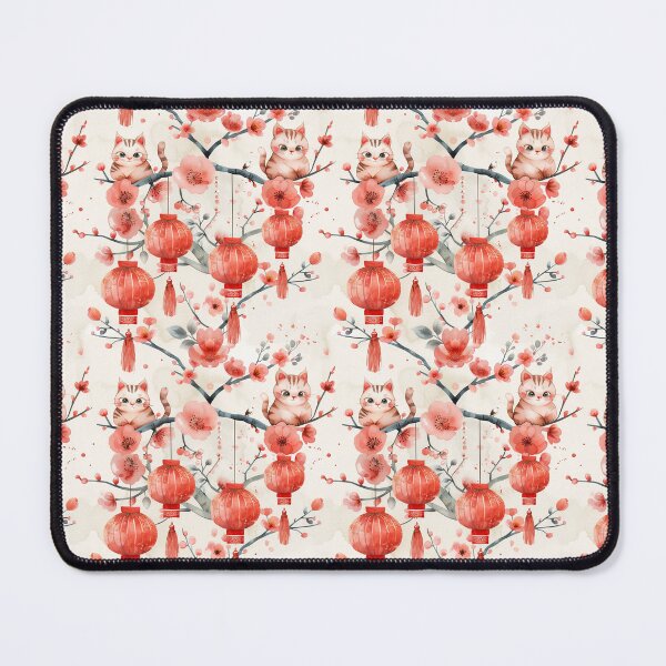 Item preview, Meow Year's Delight: Feline Lanterns & Cherry blossoms Pattern designed and sold by Dragan Kitic.