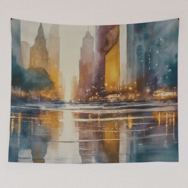 Item preview, Urban Serenity: Reflective Cityscape in Watercolor designed and sold by ZipperDragon88.