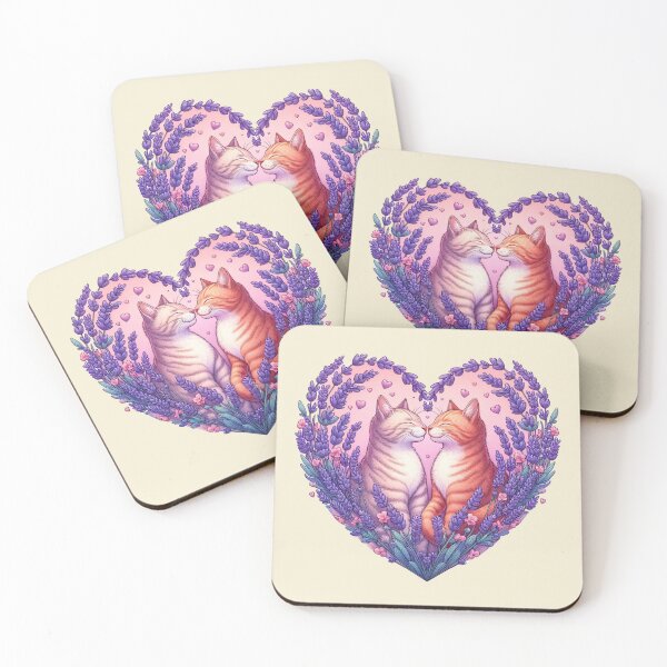 Item preview, Lavender Flowers Ginger Cats Love Heart Drawing Illustration Kitten designed and sold by CoffeeIsATrip.