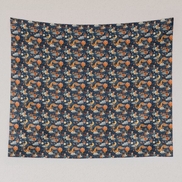 Item preview, Seamless pattern of couple and kids floating with the dragon and stars designed and sold by Dragan Kitic.