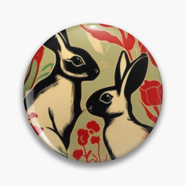 Item preview, Two Eastern Rabbits with Red Flowers designed and sold by Artlizzard.