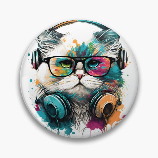 Artikelvorschau, süße Katze mit Brille und Headset, lustiges, farbenfrohes Konzept entworfen und verkauft von DesginPro.