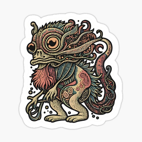 Item preview, Ein fantastisches Geschöpf, das aus Kritzeleien besteht, wobei jede Linie ein anderes Element seiner Anatomie darstellt. Aufkleber designed and sold by ArtshirtGroup.