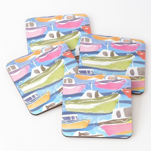 Item preview, Colourful boats in the water design designed and sold by Andykinoz.