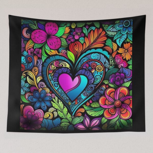Item preview, Abstract hearts and floral decorations in bright colors designed and sold by Blessinger77.
