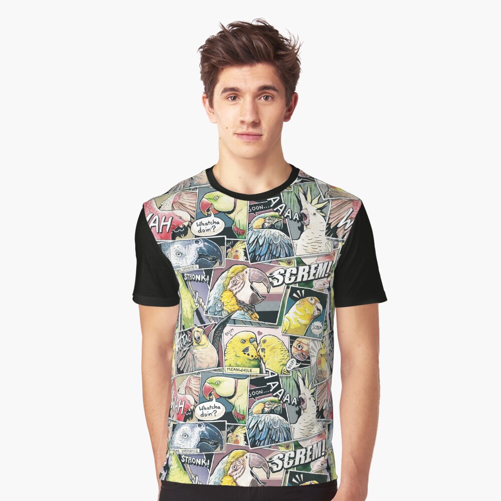 Parrots Comic Style Graphic T-Shirt