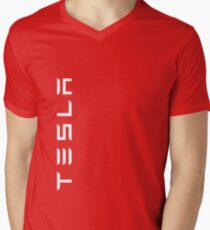 TESLA VERTICAL - White Name Men's V-Neck T-Shirt