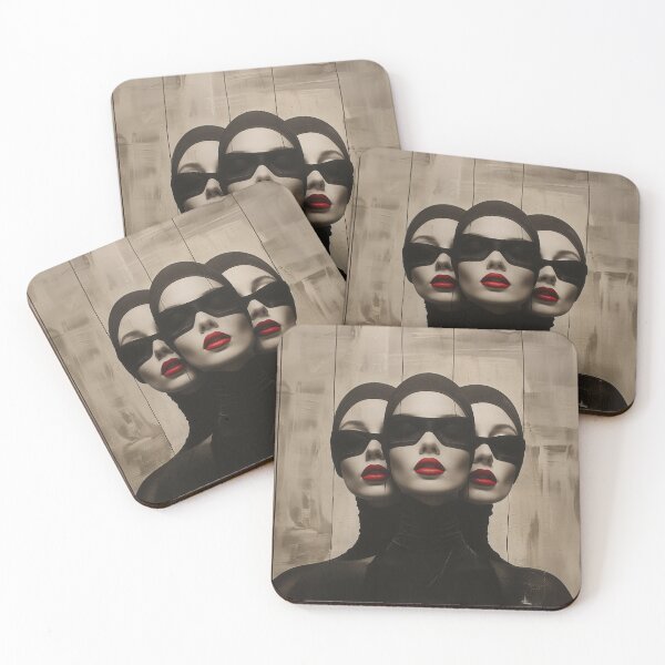 Item preview, Black Mask Red Lips Women | Dark Glamour Trio Portrait Art designed and sold by VUK VESOVIC.