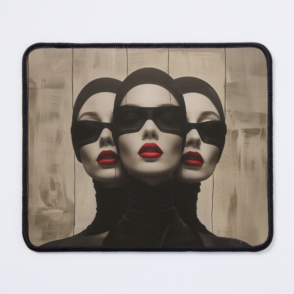 Item preview, Black Mask Red Lips Women | Dark Glamour Trio Portrait Art designed and sold by VUK VESOVIC.