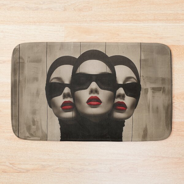 Item preview, Black Mask Red Lips Women | Dark Glamour Trio Portrait Art designed and sold by VUK VESOVIC.