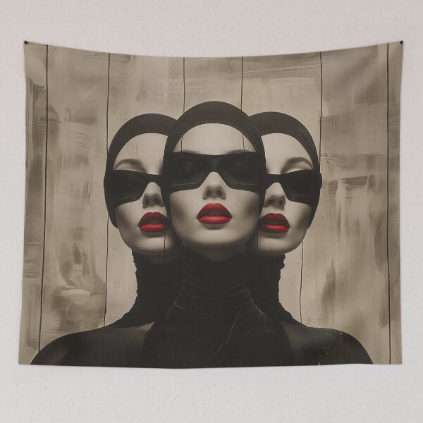 Item preview, Black Mask Red Lips Women | Dark Glamour Trio Portrait Art designed and sold by VUK VESOVIC.