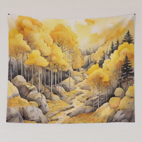 Item preview, Yellow forest watercolor art designed and sold by shokA Design.