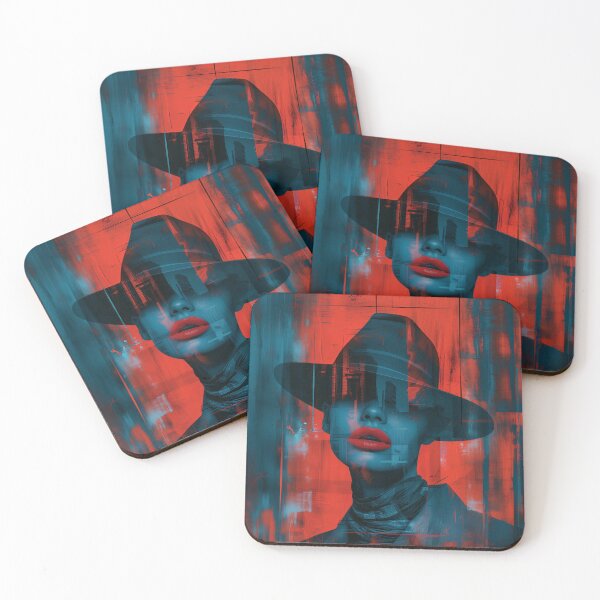 Item preview, Red Lips Hat Woman | Dark Teal Noir Glamour Portrait Art designed and sold by VUK VESOVIC.