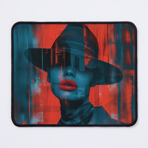 Item preview, Red Lips Hat Woman | Dark Teal Noir Glamour Portrait Art designed and sold by VUK VESOVIC.