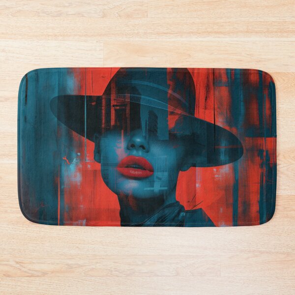 Item preview, Red Lips Hat Woman | Dark Teal Noir Glamour Portrait Art designed and sold by VUK VESOVIC.