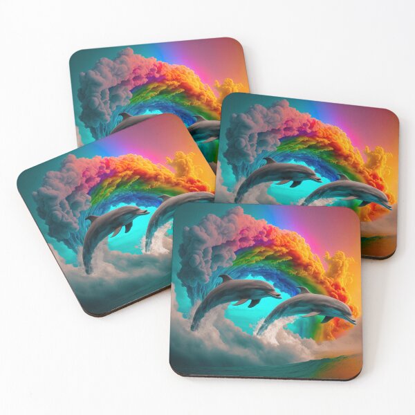 Item preview, Dolphins jumping out of the Sea in Rainbow Colors designed and sold by AdamesArtStudio.