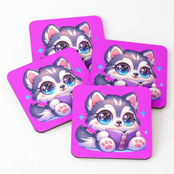 Item preview, Kawaii Chibi Siberian Husky Puppy Reading Book | Adorable Cute Puppy designed and sold by KawaiiPuppies.
