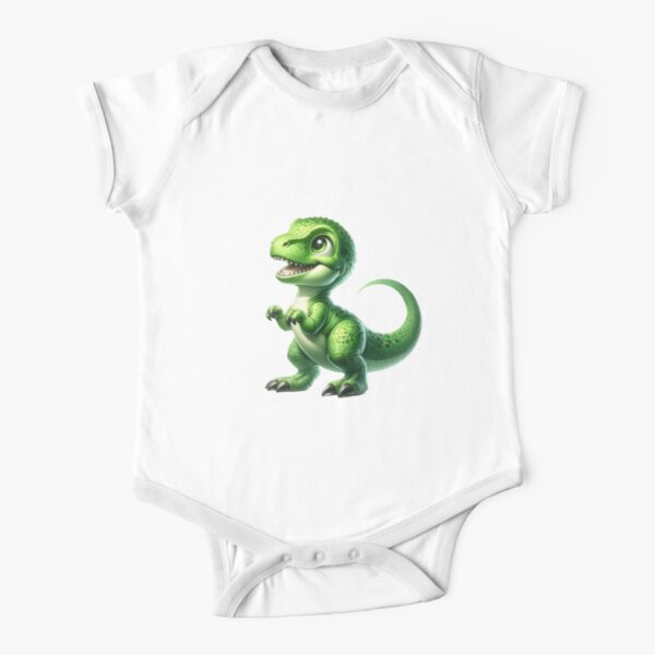 Playful Green Dino Sprout Short Sleeve Baby One-Piece