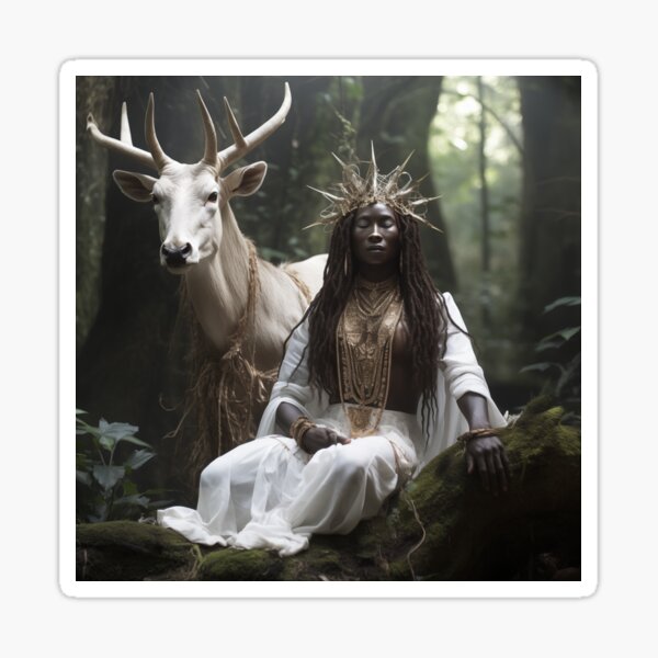 Item preview, Mother Gaia and Father God, white stag and African Goddess designed and sold by TheGlassPortal.