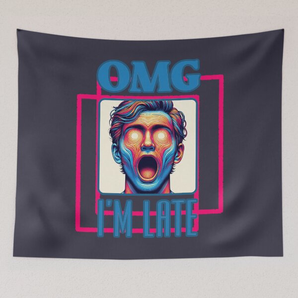 Item preview, OMG I'm late: Surprised Man with Multicolored Headline in Black, Navy, Brown, Blue, Red, Green, Purple designed and sold by SplashTastic.