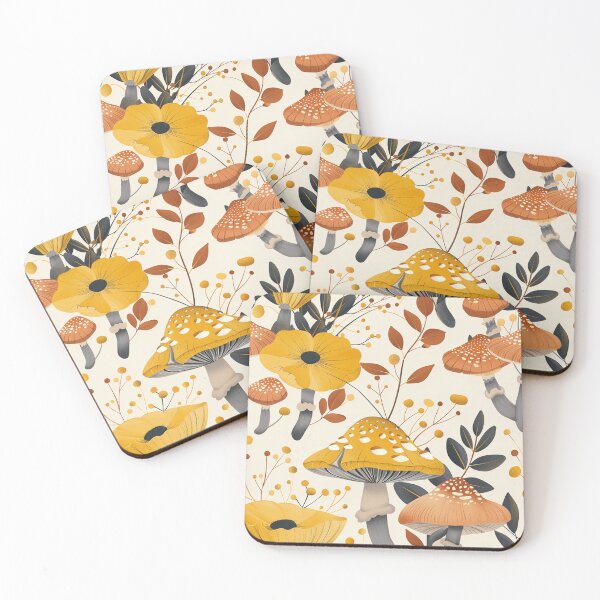 Item preview, Boho Mushrooms with Botanical Accents and Yellow Highlights designed and sold by 1000Mushrooms.