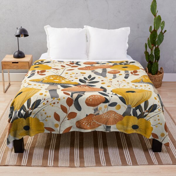 Item preview, Boho Mushrooms with Botanical Accents and Yellow Highlights designed and sold by 1000Mushrooms.