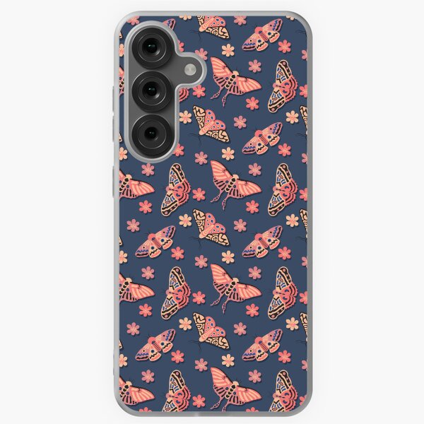 Colorful Pink, Peachy Moths & Flowers Pattern Samsung Galaxy Soft Case