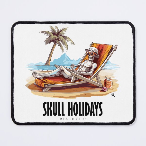 Item preview,  Skull Holidays, Skull with sunglasses, palm trees on the beach designed and sold by HIGUMAX.