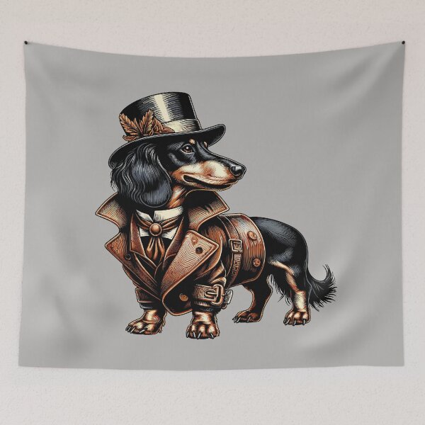 Item preview, Mini Dachshund Long Haired Black and Tan Miniature Vintage Dachshund Fashion designed and sold by Elarex.
