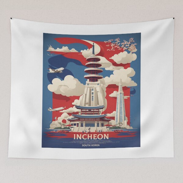 Item preview, Incheon South Korea Tourism Vintage Poster designed and sold by TravelersGems.