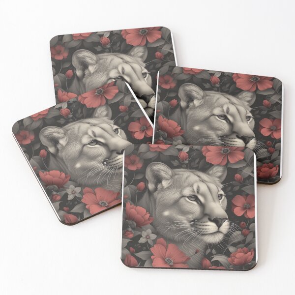 Item preview, Mountain Lion in Red Flowers designed and sold by MossyBurrow.