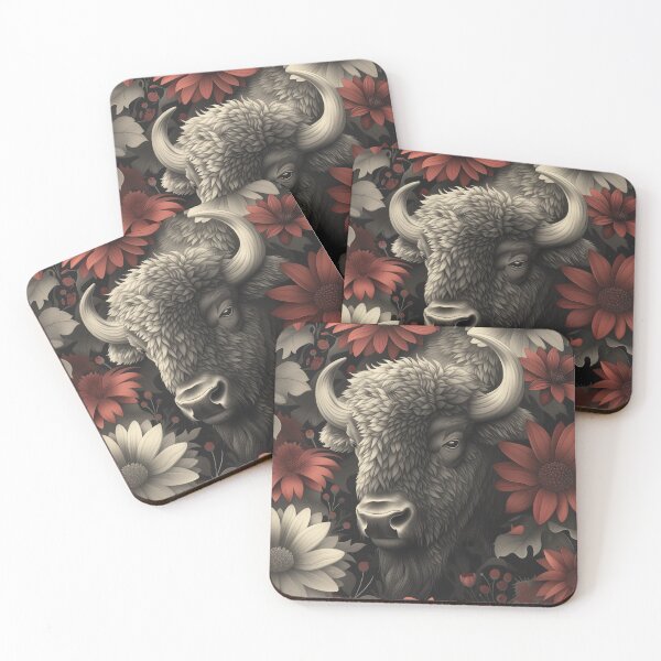 Item preview, Bison in White and Red Flowers designed and sold by MossyBurrow.