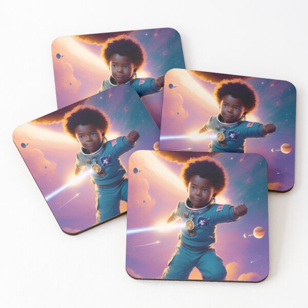Item preview, Child cosmonaut in space, mixed race, afro, astronaut designed and sold by MamaO1.