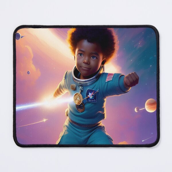 Item preview, Child cosmonaut in space, mixed race, afro, astronaut designed and sold by MamaO1.